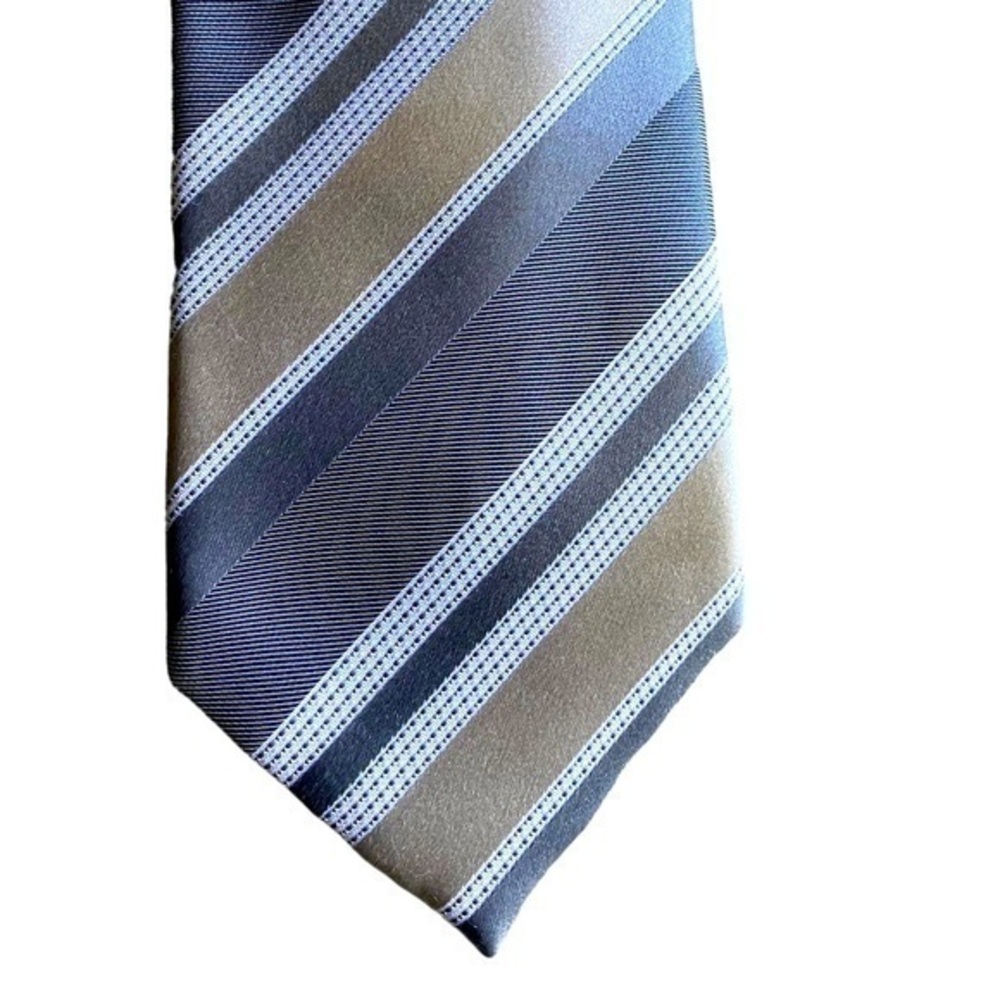 Countess Mara men’s neck tie silk silver tan white striped